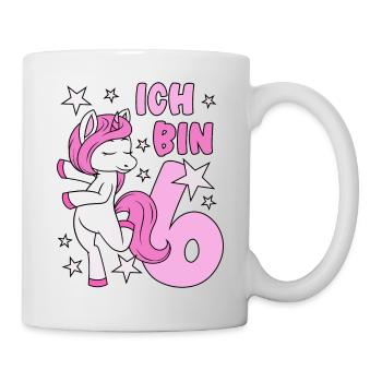 6. Geburtstag Mädchen süßes rosa Einhorn Ich bin 6 - Tasse - Weiß - Rechts