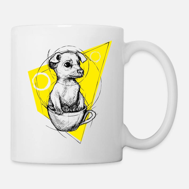 tasse chien chien en tasse - chiot Illustration jaune - Mug blanc - blanc