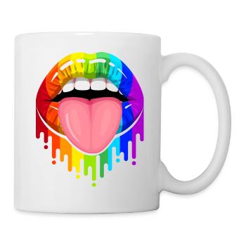 LGBT Mouth with Tongue Rainbow LGBTQ Gay Pride - Mug - white - Right
