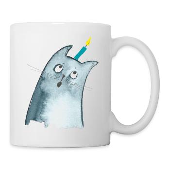 Chat d’anniversaire avec bougie - Joyeux anniversaire - Mug blanc - blanc - Droite