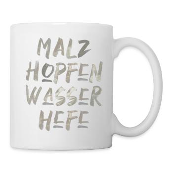 Malz Hopfen Wasser Hefe Bier trinken Schrift - Tasse - Weiß - Rechts