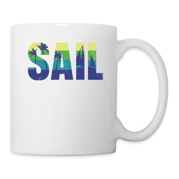 Sail Sailboat Vintage Retro Palm - Mug - white - Right