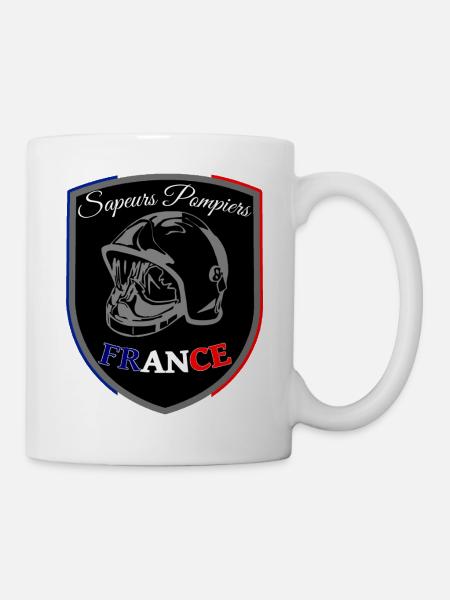 Sapeur pompier bleu blanc rouge France fanion NOIR - Mug blanc - blanc