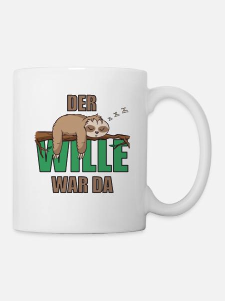 Faultier müde schlafen - Der Wille war da - Tasse - Weiß