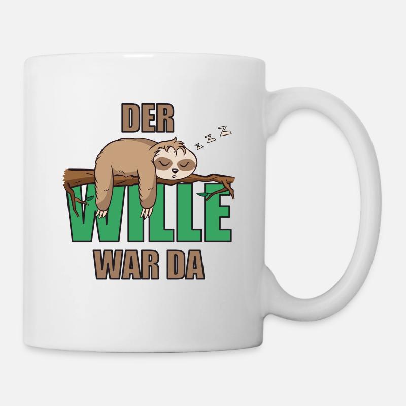 Faultier müde schlafen - Der Wille war da - Tasse - Weiß