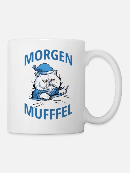 Morgenmuffel Katze Schlafmütze lustig - Tasse - Weiß