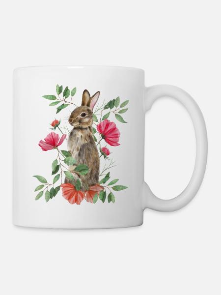 Rabbit with flowers - Mug - white