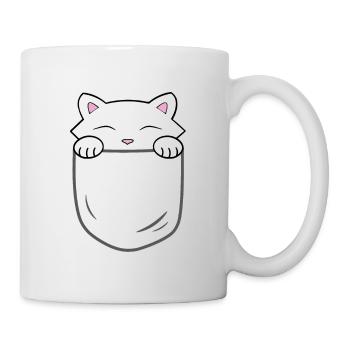 Chat mignon assis dans une poche - Mug blanc - blanc - Droite