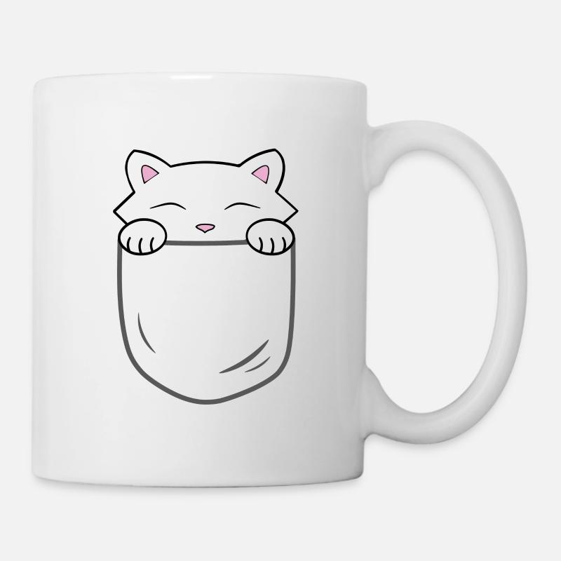 Chat mignon assis dans une poche - Mug blanc - blanc