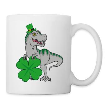 St. Patrick's Day T-Rex with cloverleaf and hat - Mug - white - Right