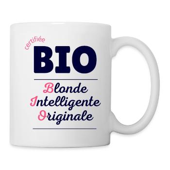 Humour femme blonde humoristique certifiée bio - Mug blanc - blanc - Droite