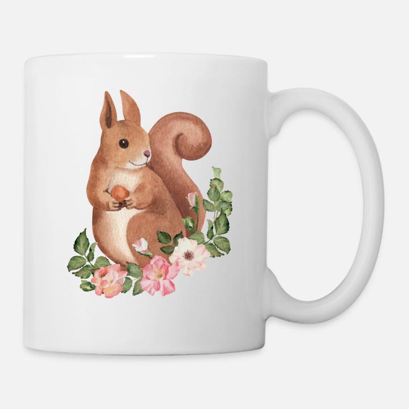 Squirrel Acorn Flower Floral - Tasse - Weiß