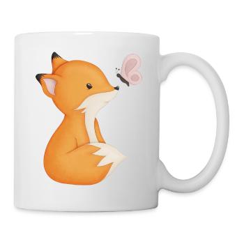 niedlicher Fuchs mit Schmetterling - Tasse - Weiß - Rechts