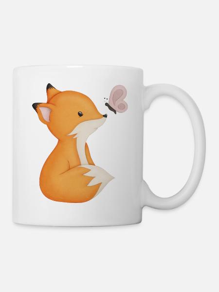 renard mignon avec papillon - Mug blanc - blanc