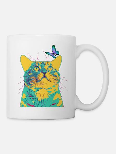butterfly loves the cat - Mug - white
