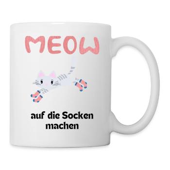 Meow Katze macht sich auf die Socken Miezekatze - Tasse - Weiß - Rechts
