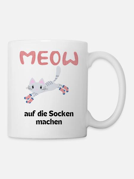 Meow Katze macht sich auf die Socken Miezekatze - Tasse - Weiß
