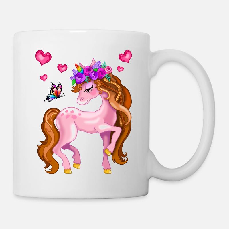 süßes Einhorn mit Schmetterling - Tasse - Weiß