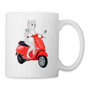 Scooter cat - Cat riding a red scooter - Mug - white - Right