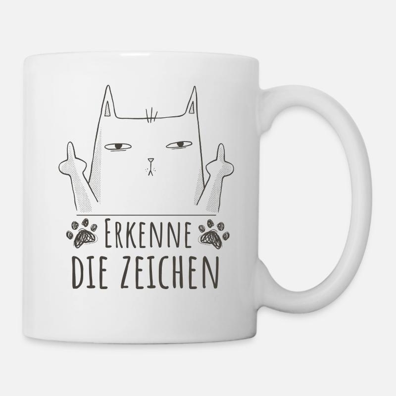 Erkenne die Zeichen Katze Mittelfinger - Tasse - Weiß