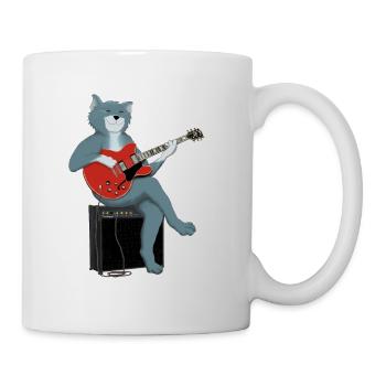 CAT PLAYS THE BLUES - cat playing guitar - Mug - white - Right