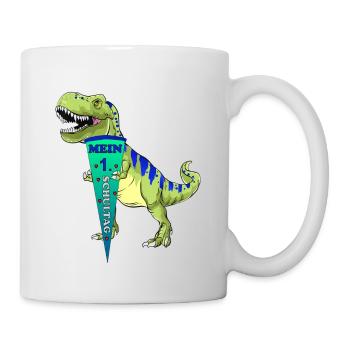 Dino mit Schultüte für die Ersteinschulung - Tasse - Weiß - Rechts