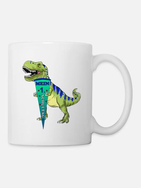 Dino mit Schultüte für die Ersteinschulung - Tasse - Weiß