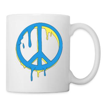 Peace Graffiti Blau Gelb Tropfen - Tasse - Weiß - Rechts