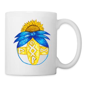 Motanka, traditionelle ukrainische Puppe. Gelb blau. - Tasse - Weiß - Rechts
