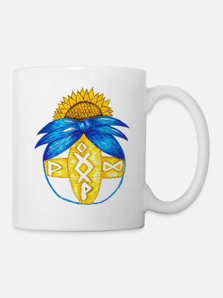 Motanka, traditionelle ukrainische Puppe. Gelb blau. - Tasse - Weiß