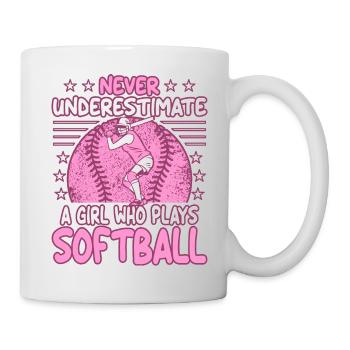 Unterschätze niemals ein Mädchen, das Softball spielt - Tasse - Weiß - Rechts