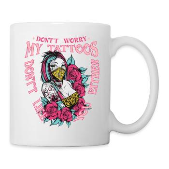 Snake tattoo - picture with woman and roses - Mug - white - Right