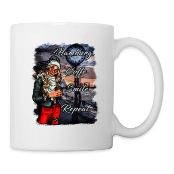 Hamburg Frau Kaffee Illustration - Tasse - Weiß - Rechts