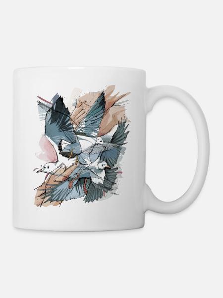 Möwen und Raben Illustration - Tasse - Weiß