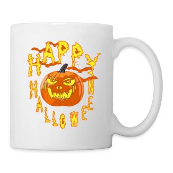 Happy Halloween mit Bösen Kürbis - Tasse - Weiß - Rechts