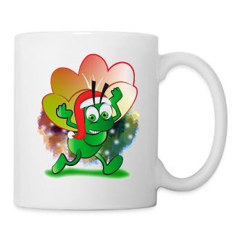 Grüne Ameise mit dem Hut des Weihnachtsmanns, der eine Blume trägt - Tasse - Weiß - Rechts