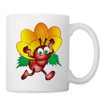 Red ant carrying a yellow flower - Mug - white - Right