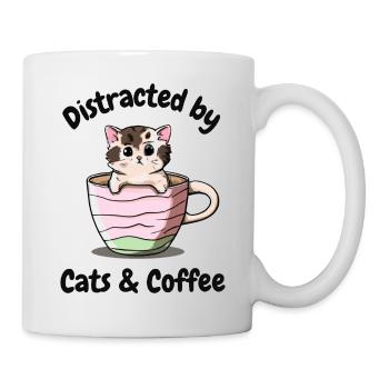 Abgelenkt von Katzen und Kaffee - Tasse - Weiß - Rechts