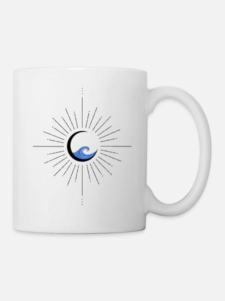 Mond und Sonne mit blauer Welle - Tasse - Weiß