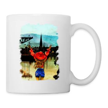 Rostock City Harbour blonde woman illustration - Mug - white - Right