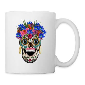 Skull decorated with flowers, selenium / Muertos day - Mug - white - Right