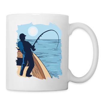 Fischer Fischen Fisch Mond Nacht Fischer Fischen F - Tasse - Weiß - Rechts
