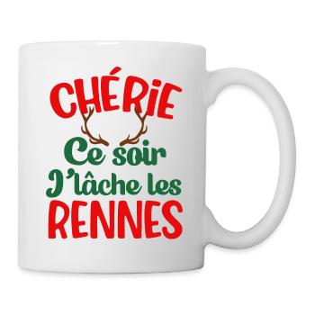 Chérie ce soir je lâche les rennes couple humour - Mug blanc - blanc - Droite