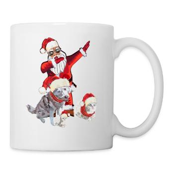 Weihnatsmann mit zwei Katzen und ein Hund - Tasse - Weiß - Rechts