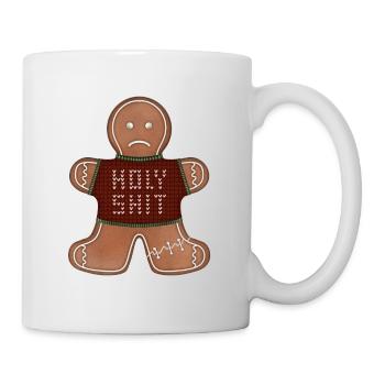 Lebkuchenmann mit ugly sweater holy shit - Tasse - Weiß - Rechts