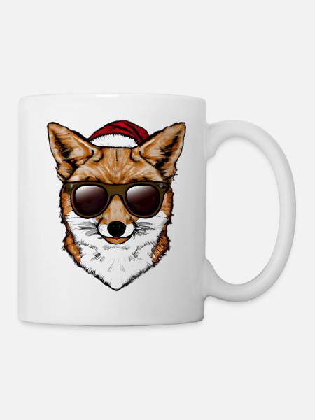 Renard de Noël de Noël avec des lunettes de soleil - Mug blanc - blanc