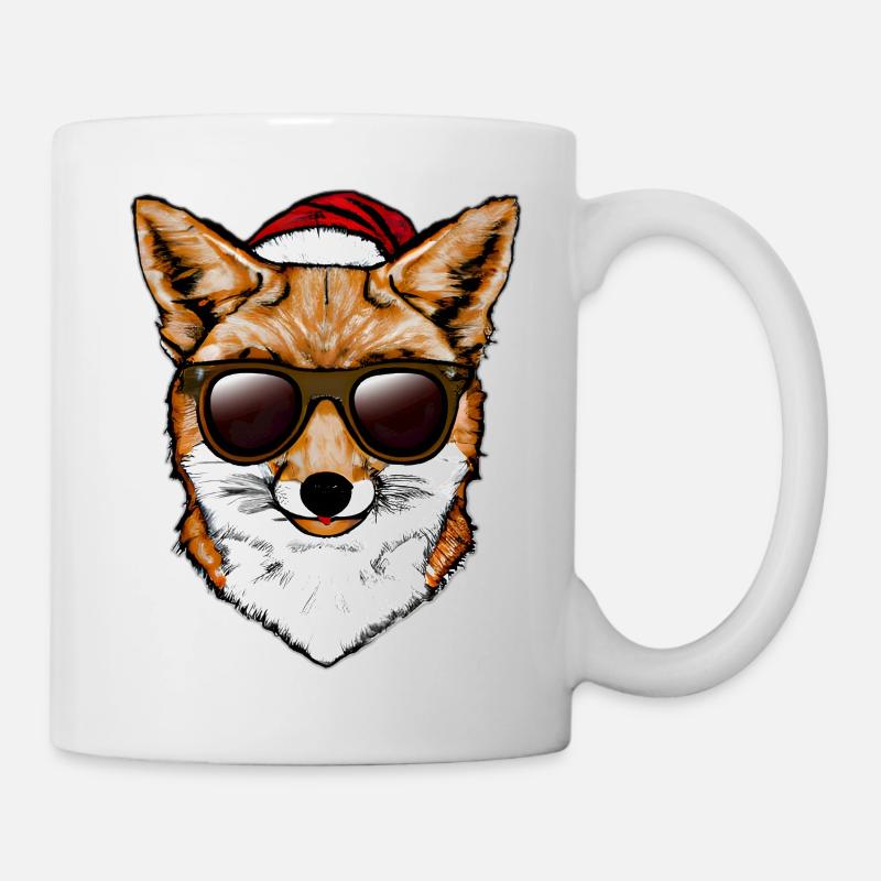 Renard de Noël de Noël avec des lunettes de soleil - Mug blanc - blanc