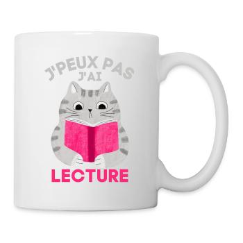 Lecture chat livres bouquin bouquiner - Mug blanc - blanc - Droite