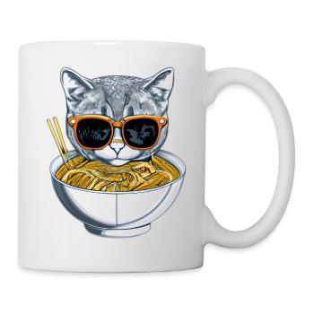 Un chat mignon avec des lunettes de soleil apprécie le design ramen - Mug blanc - blanc - Droite