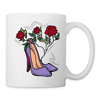 High heels shoes with rose flower. Romantic style. - Mug - white - Right